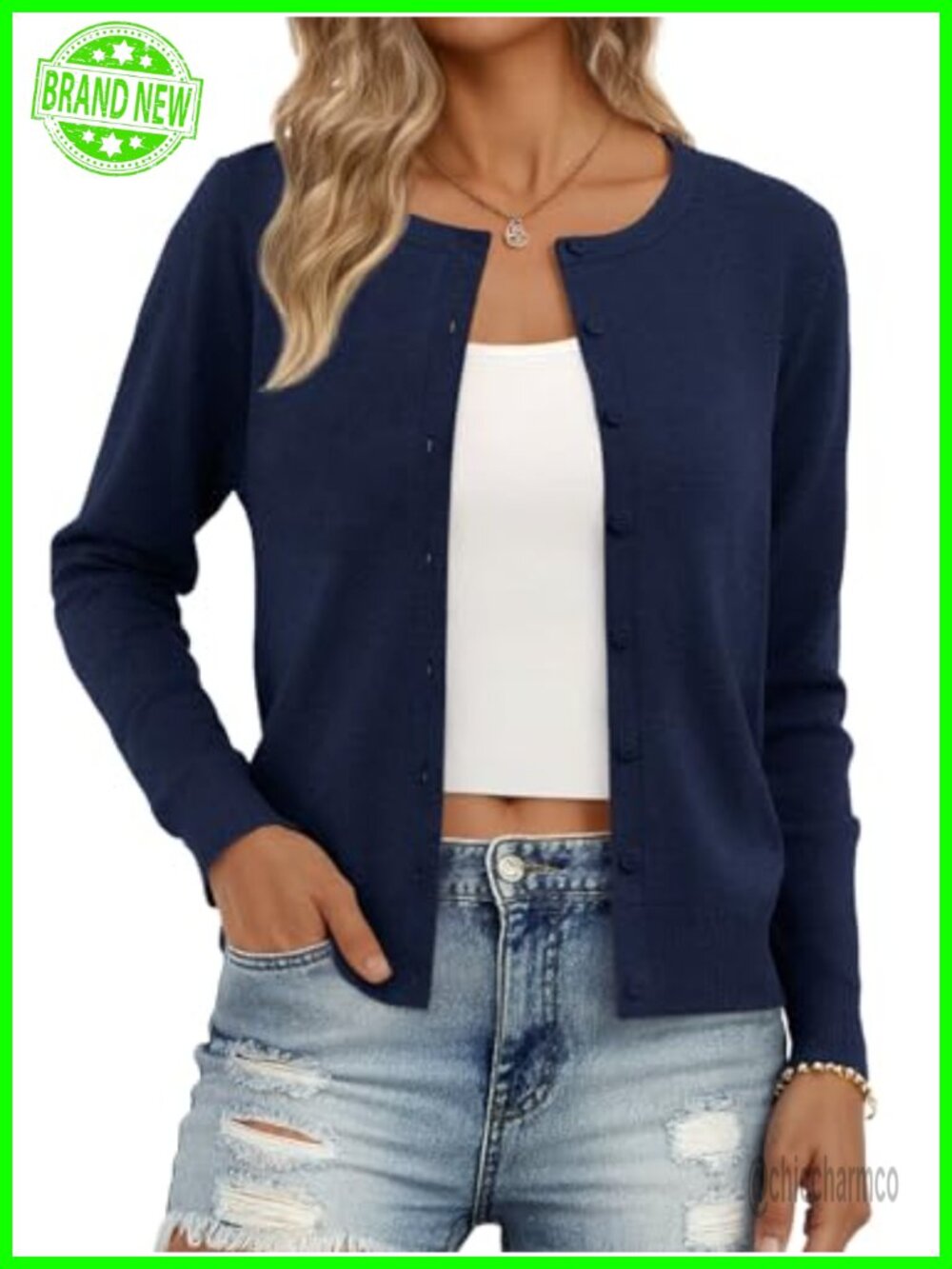 Lightweight Knit Cardigan Button Down Long Sleeve Crew Neck Women's